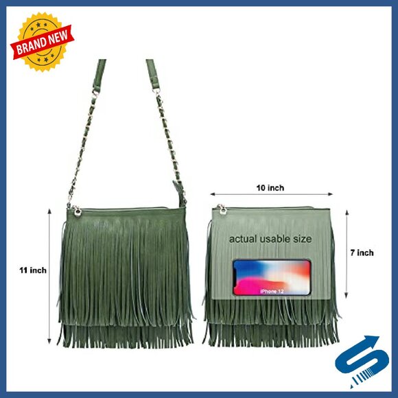 Fringe Crossbody Shoulder Bag with Adjustable Strap, 10x7x1 - Picture 5 of 8